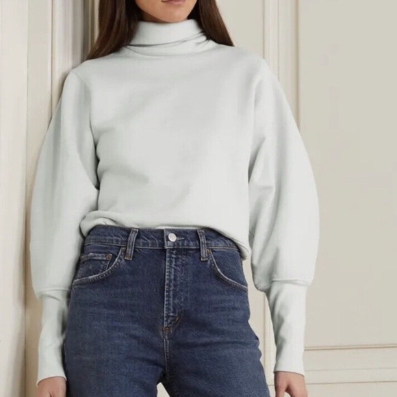 AGOLDE NWT Extended Rib High Neck Cream White Turtleneck Balloon Sleeve Sweater - Picture 5 of 15